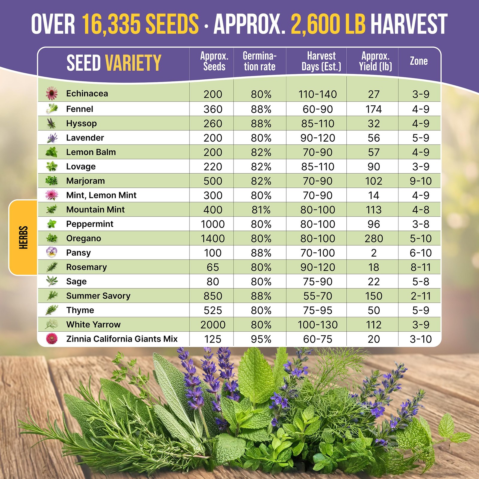 35 Medicinal & Tea Herb Seeds Variety Pack for Indoor & Outdoors. 16,335+ Non…