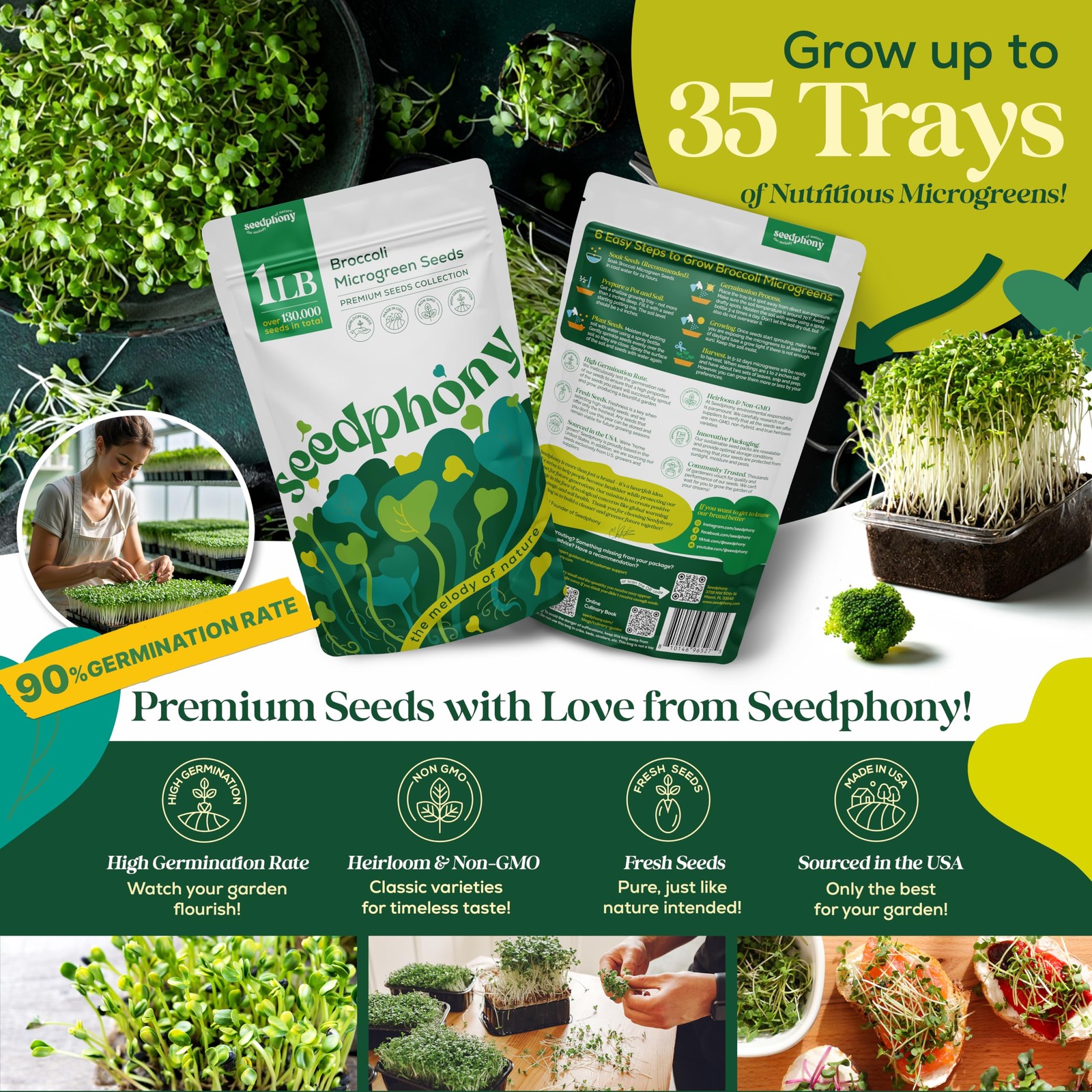 HighGermination Broccoli Sprouting Seeds 1lb NonGMO Heirloom for Microgreens
