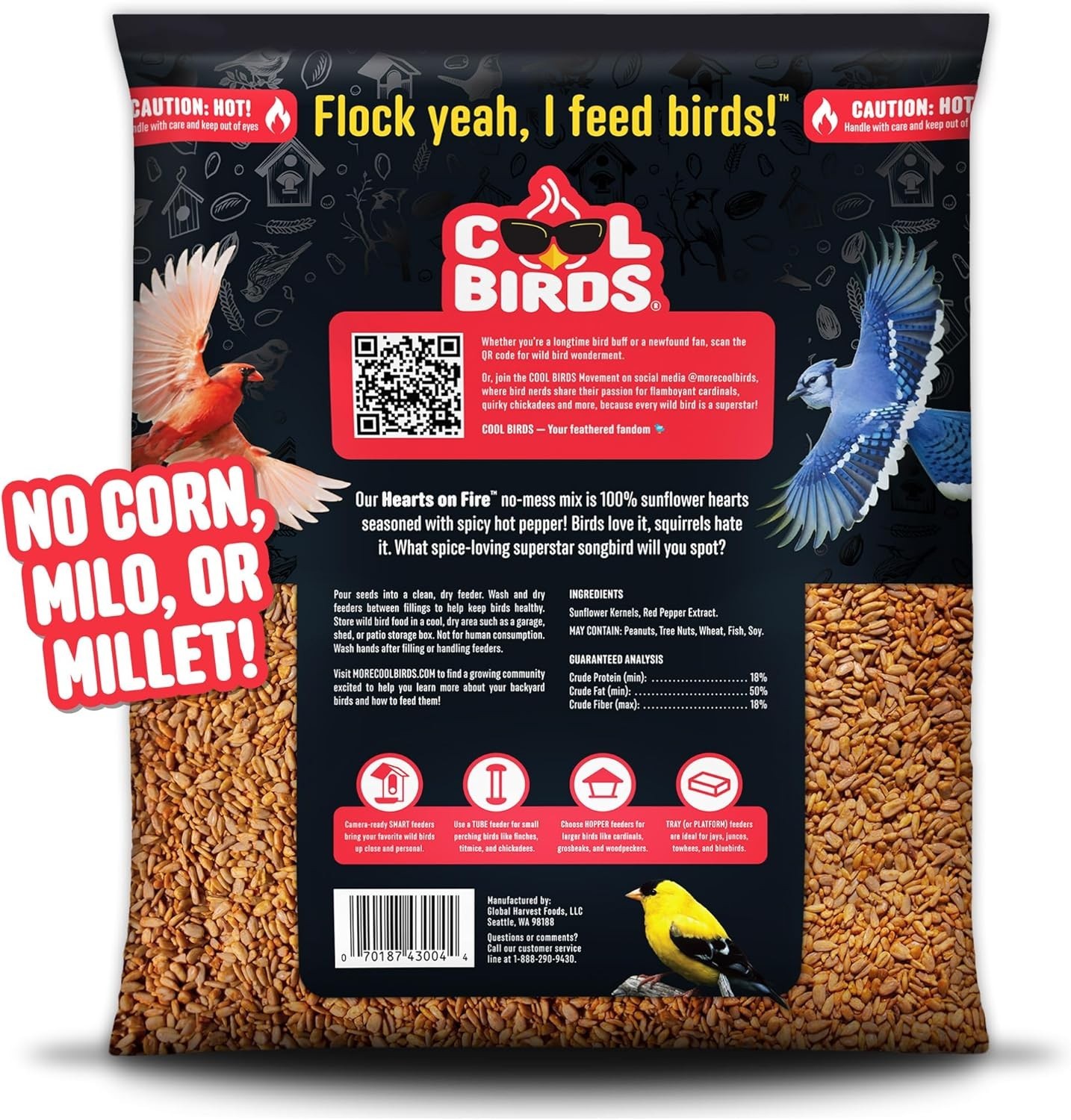 Hearts on Fire Hot Bird Seed – 10 lb. 100% Hulled Sunflower Hearts with Chili…