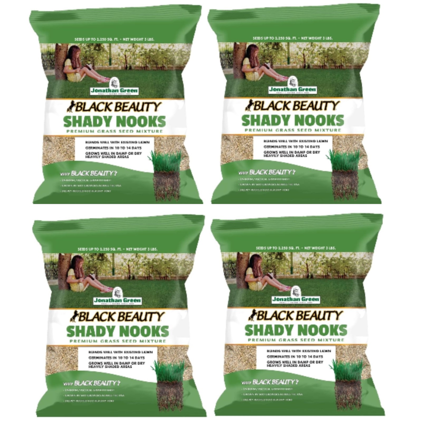 Jonathan Green Black Beauty Shady Nooks Grass Seed Mixture, 3lbs, 4 Pack