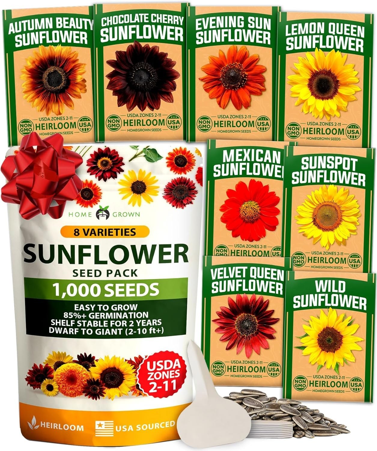 Vibrant Sunflower Garden Set: 1000+ Heirloom Seeds Across 8 Stunning Varieties