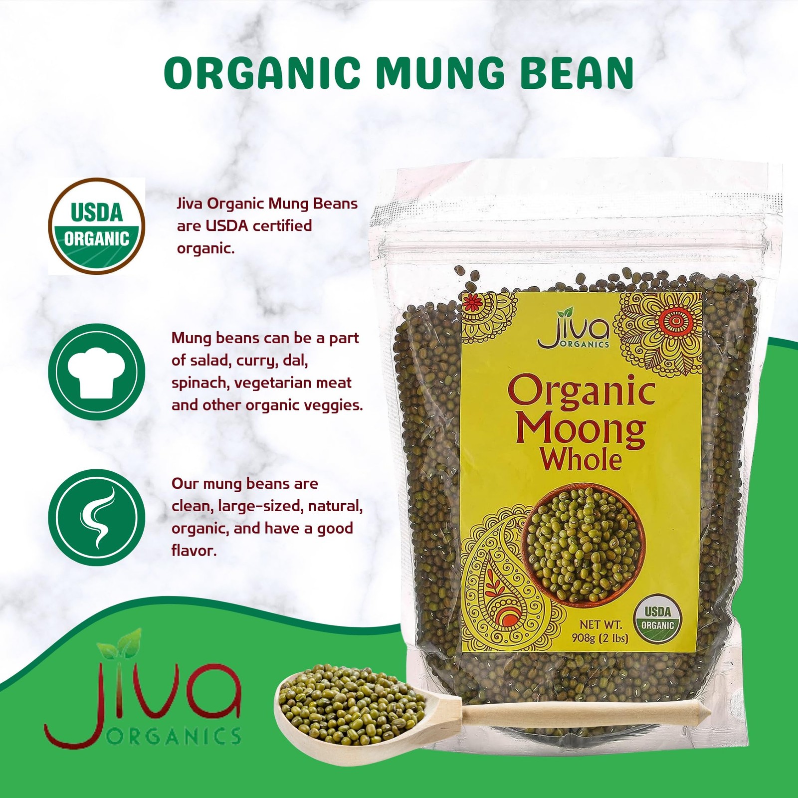 Jiva Organic Mung Bean – Mung Moong Beens Whole for Sprouting and Cooking – 2…