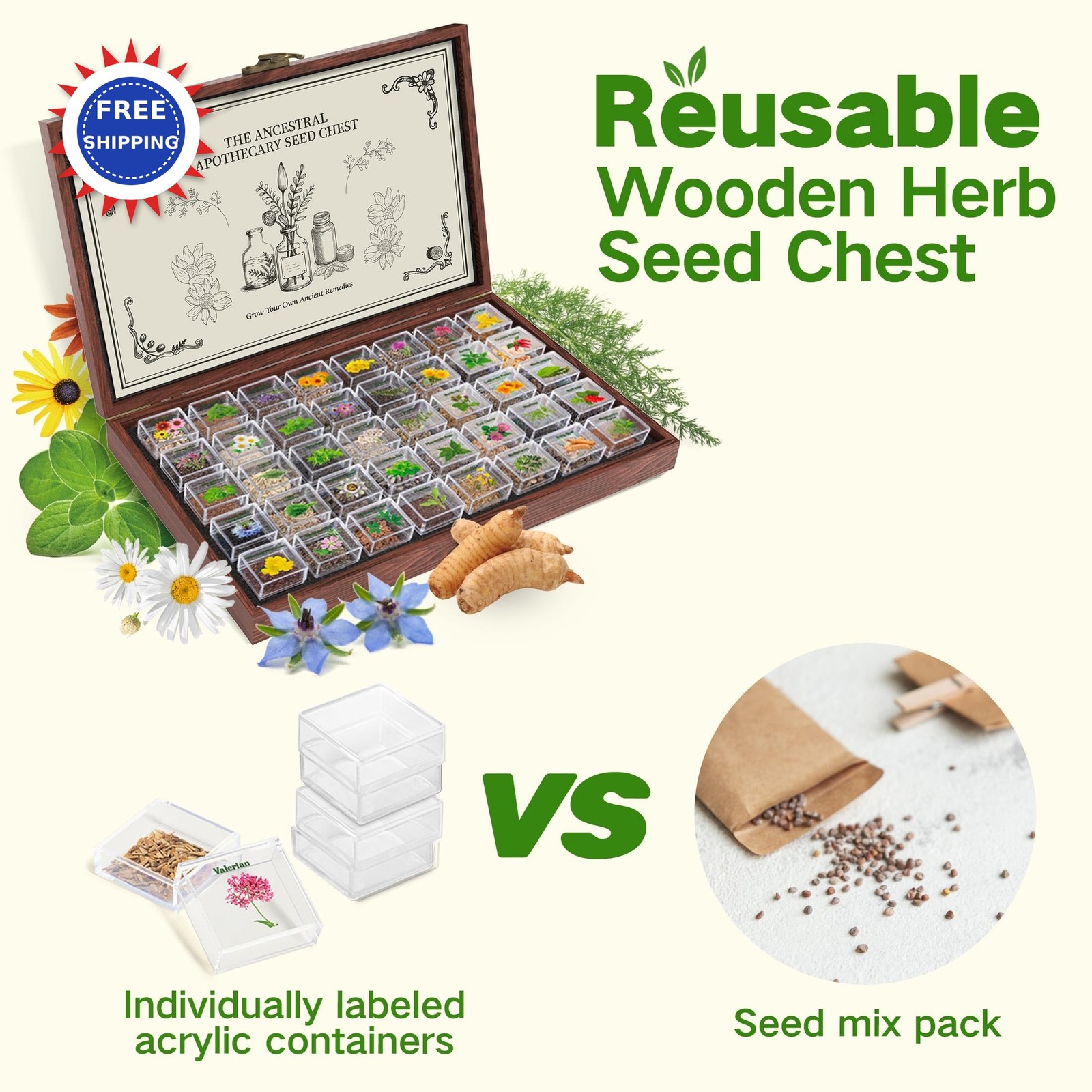 Medicinal Herb Seed Chest 36 000+ Non GMO Survival Kit Lush&Dew Ancestral Gifts
