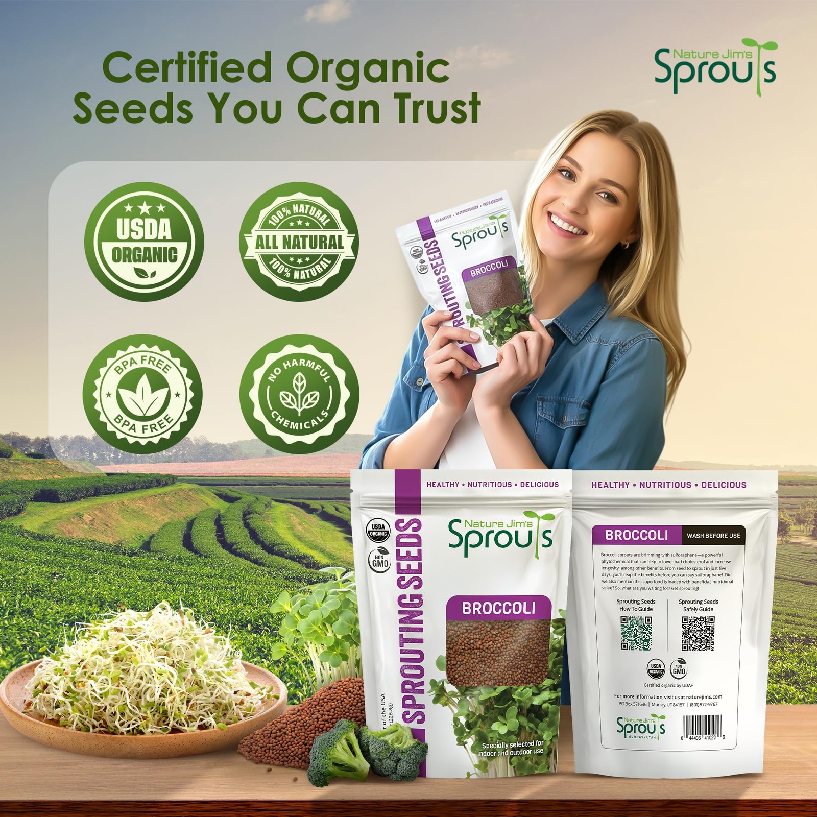 Organic Broccoli Seeds for Sprouting – Certified Non-GMO, Rich in Sulforaphan…