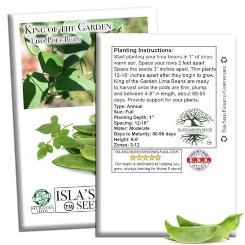 King of The Garden Lima Bean Seeds (Pole Lima, Phaseolus lunatus) – 25+ Non