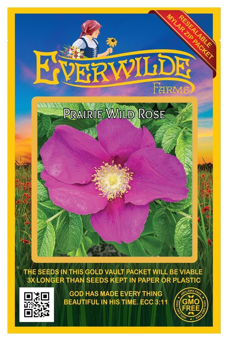 60 Prairie Wild Rose Wildflower Seeds – Everwilde Farms Mylar Seed Packet