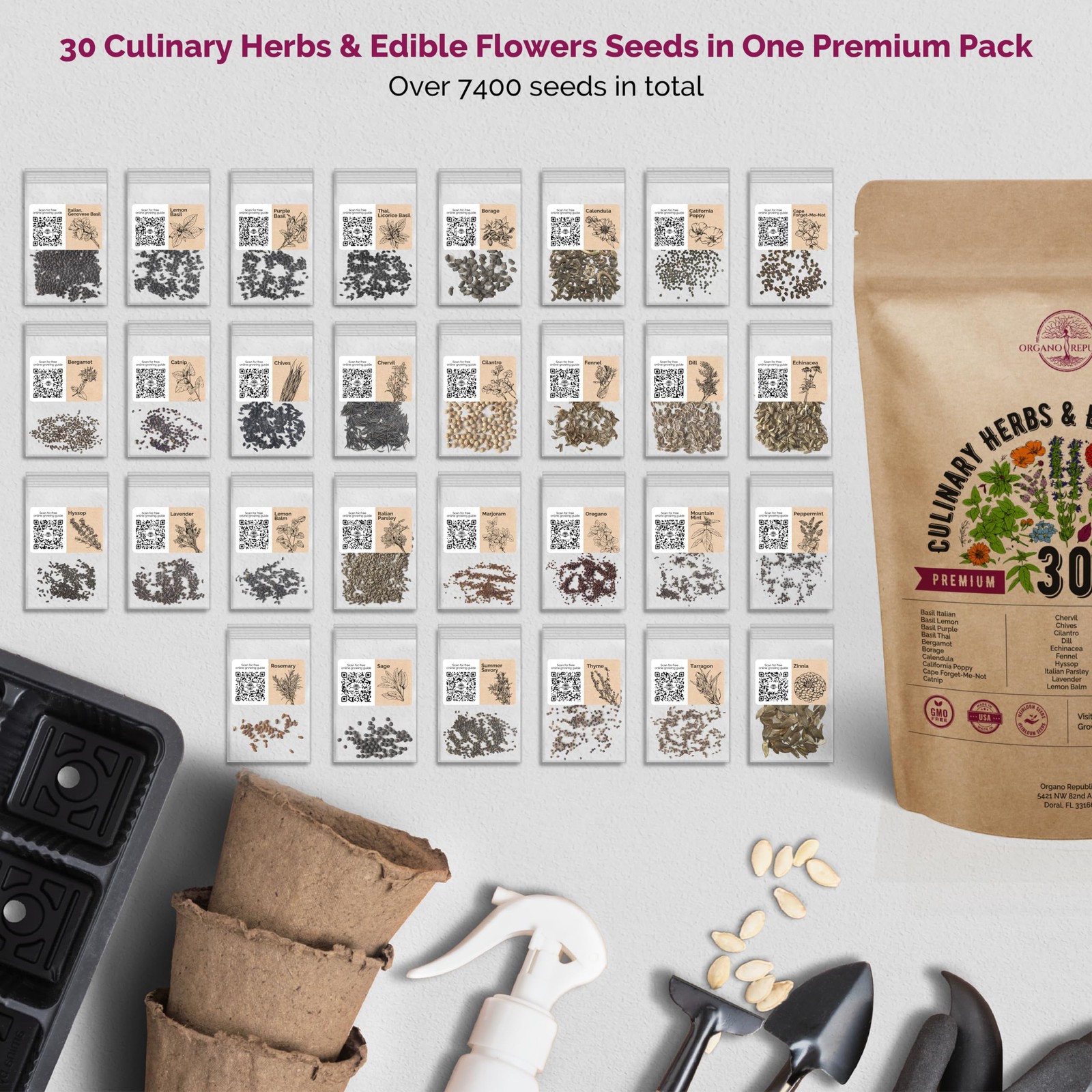 30 Culinary Herbs & Edible Flower Seeds Variety Pack- Indoor/Outdoor. 7400+ N…