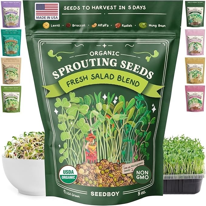 Organic Sprouting Seeds – Salad Blend Variety- Non-GMO, USA Grown Microgreens…
