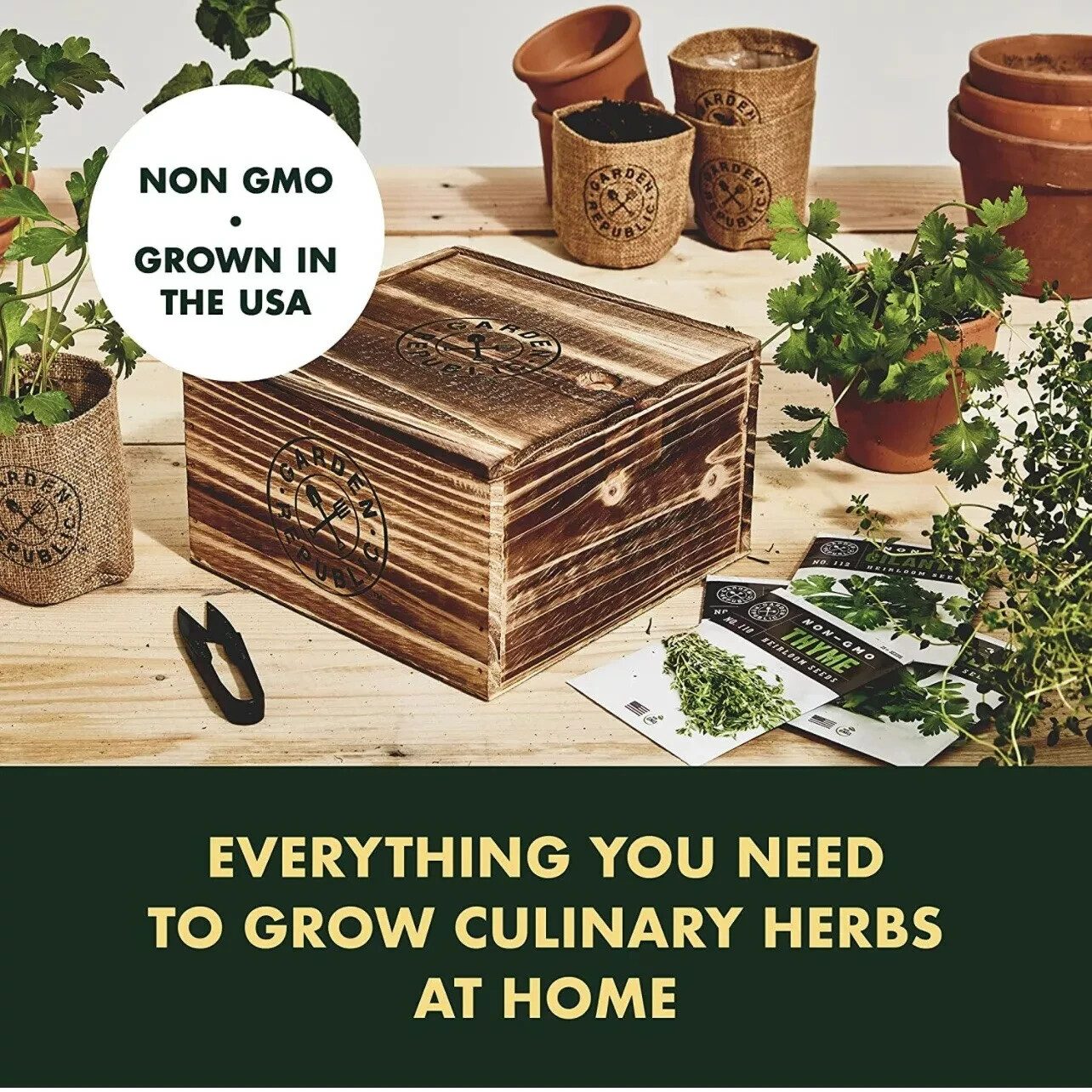 Indoor Herb Garden Start Kit NonGMO Basil Thyme Parsley Cilantro Balcony Window