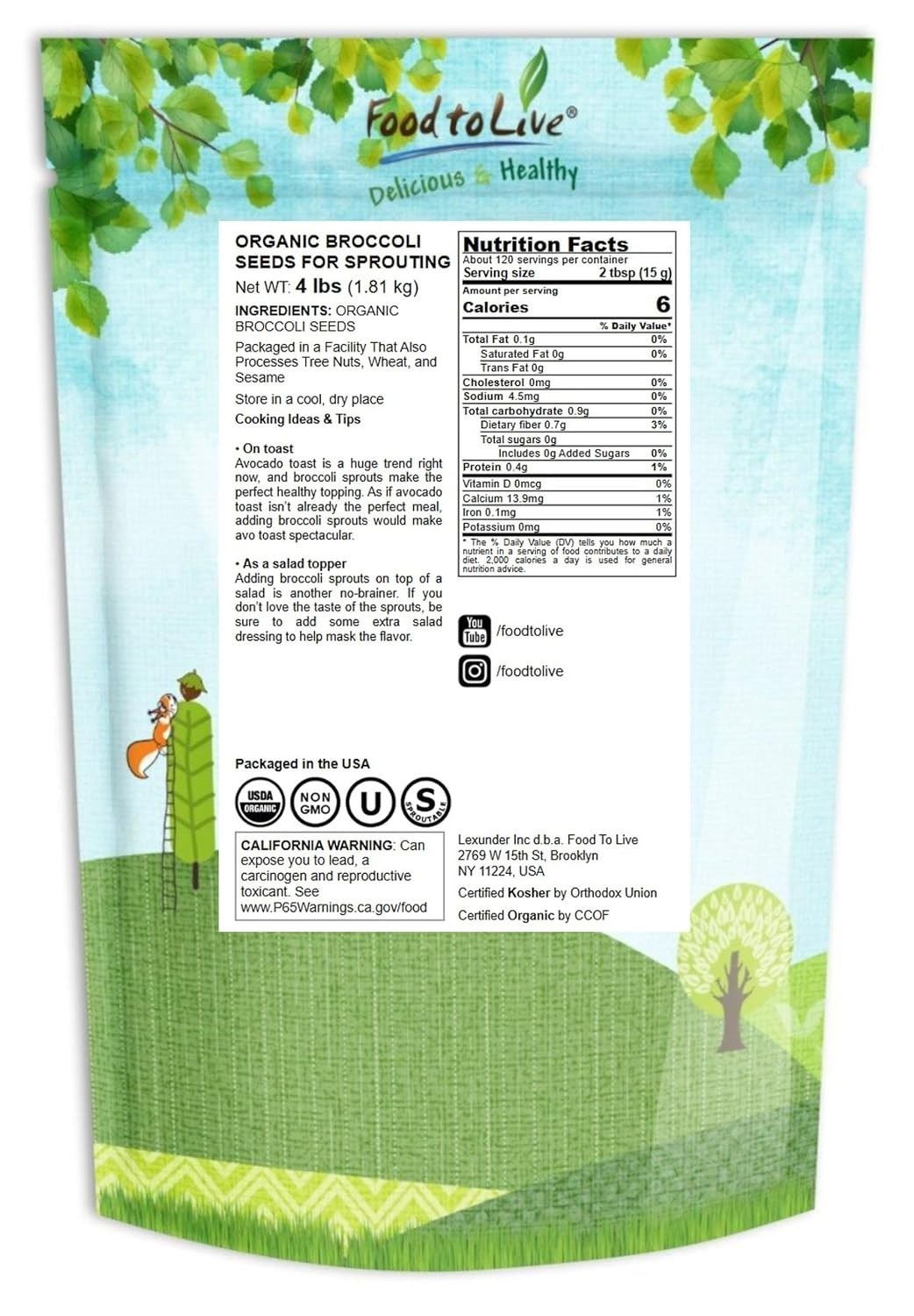 Organic Broccoli Seeds for Sprouting, 4 Pounds – Non-GMO, , Kosher, Sirtfood,…