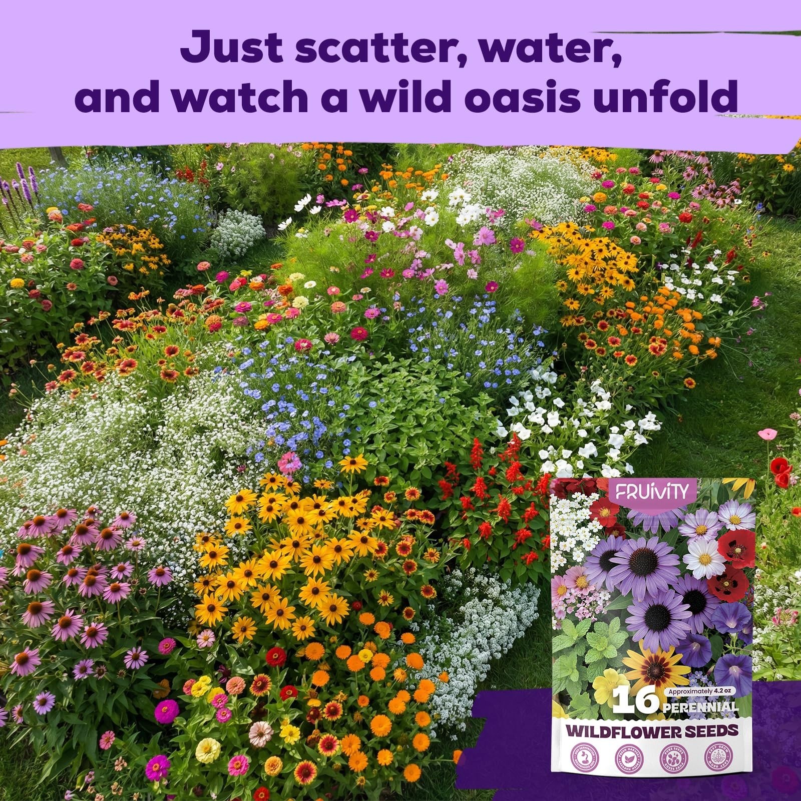 200,000+ Wildflower Seeds Bulk (4oz) – 16 Varieties, Attract Bees & Butterflies,