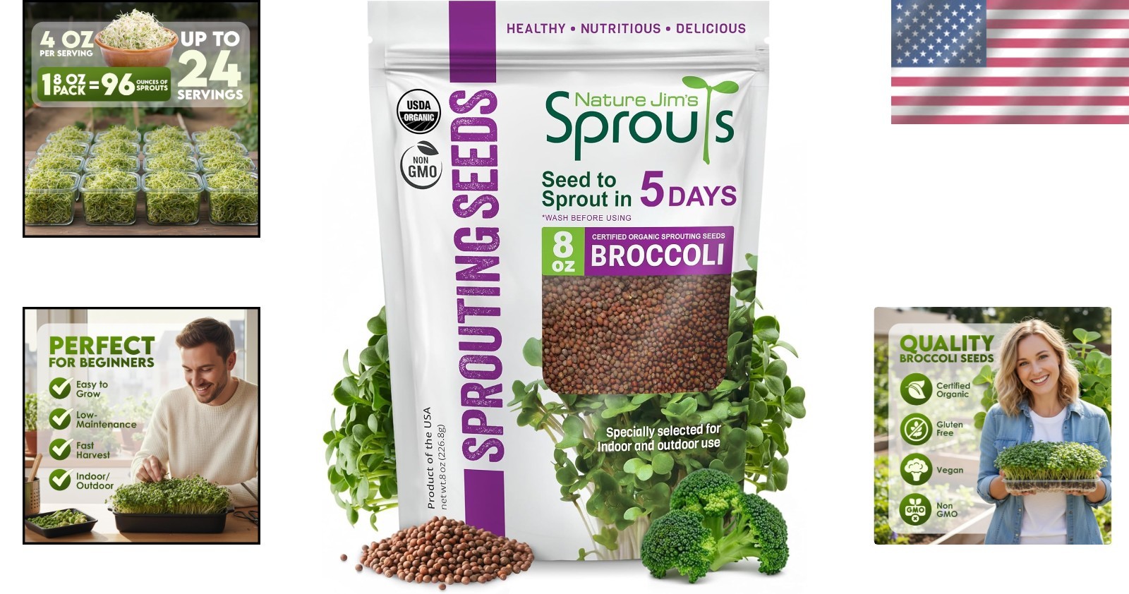 Organic Non-GMO Broccoli Seeds for Quick Sprouting – 8oz Nutrient-Rich Option