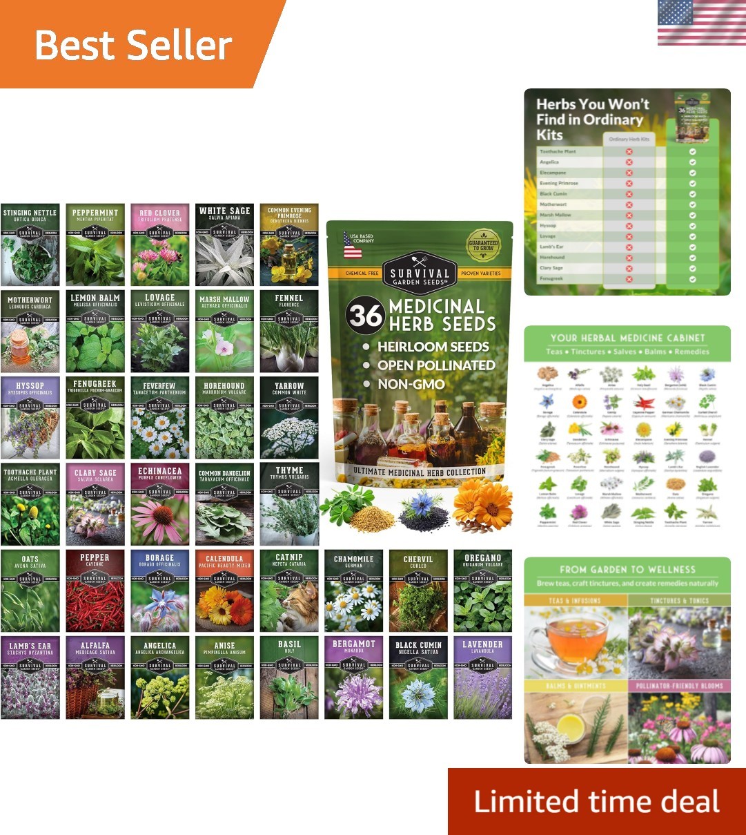 Ultimate Medicinal Herb Seeds Variety Pack – 36 Heirloom Non-GMO Healing Herb…