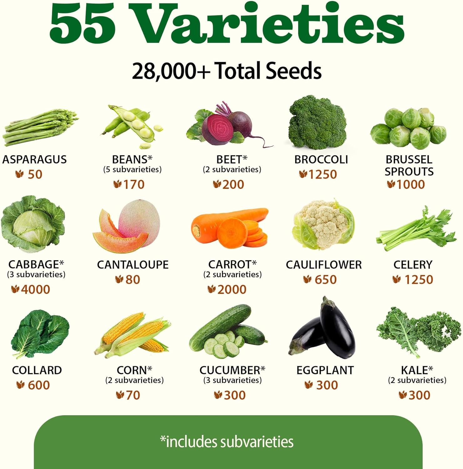 Survival Seed Vault 55 Variety Non-GMO Heirloom Vegetable Seeds for Planting Kit