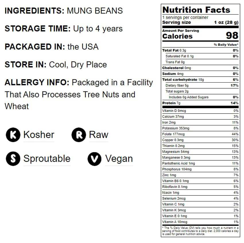 Mung Beans – Sproutable, Kosher, Raw, Vegan – by Food To Live