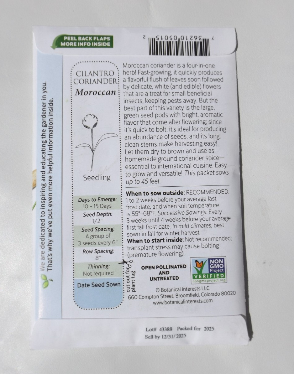 Lot#3 8 packs Botanical Interests seed, Herbs, Dill, Cilantro, Thyme, Lemon balm