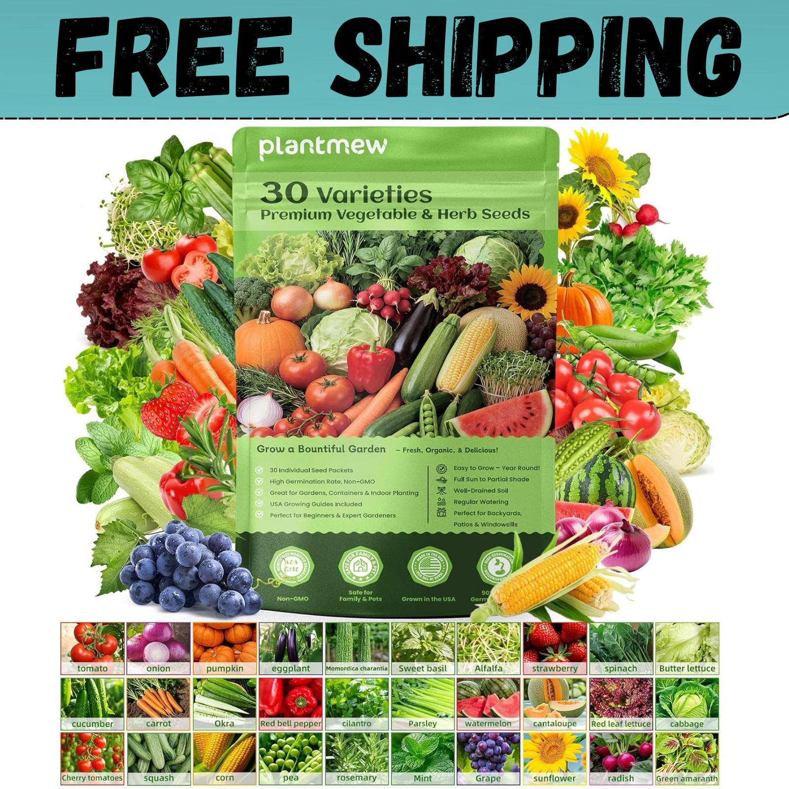 Seed Vault Heirloom Vegetable Seeds Kit, 15,000+ Non-GMO, Survival Gear
