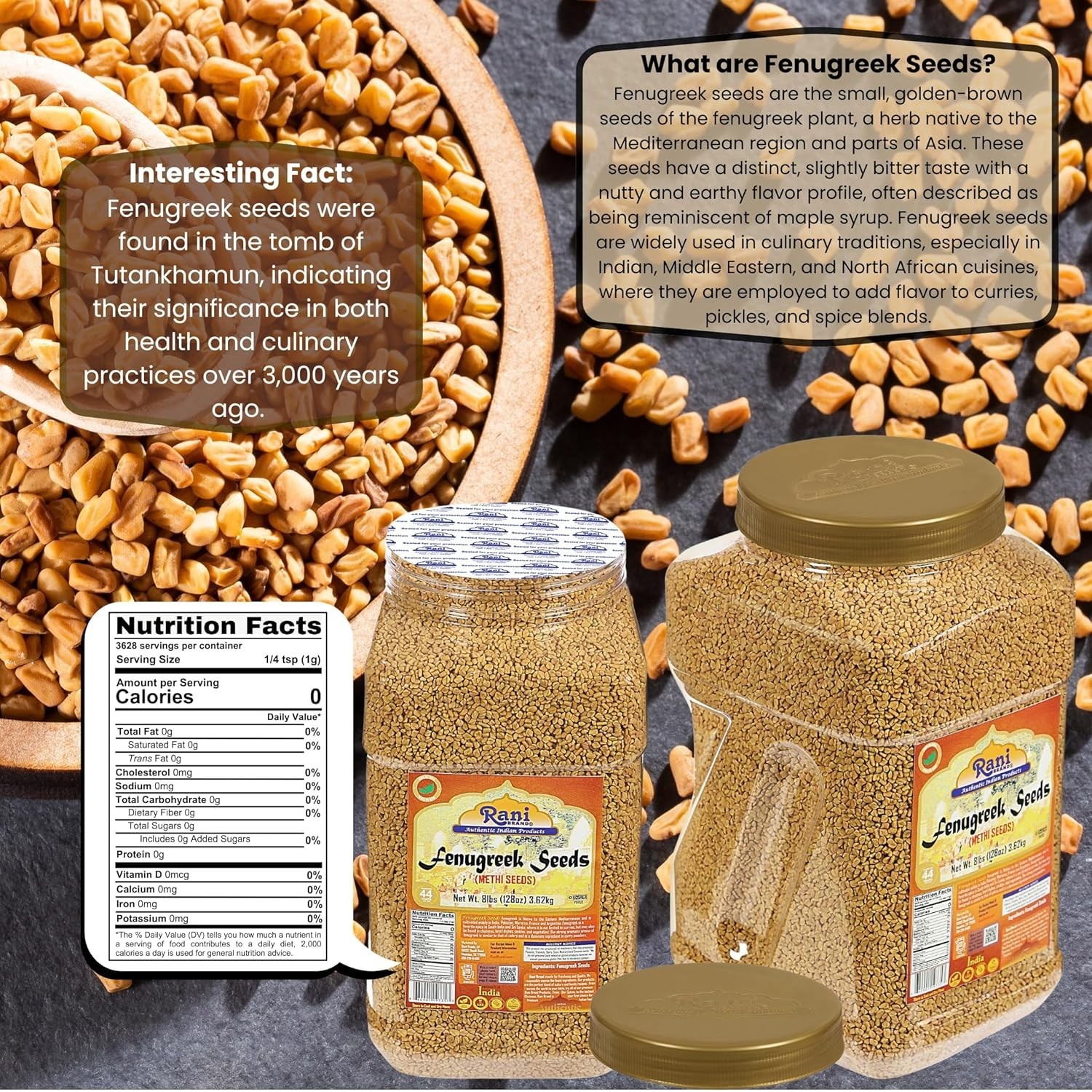 Rani Bulk Fenugreek Seeds – 8lbs Methi Seeds for Cooking & Ayurvedic Use