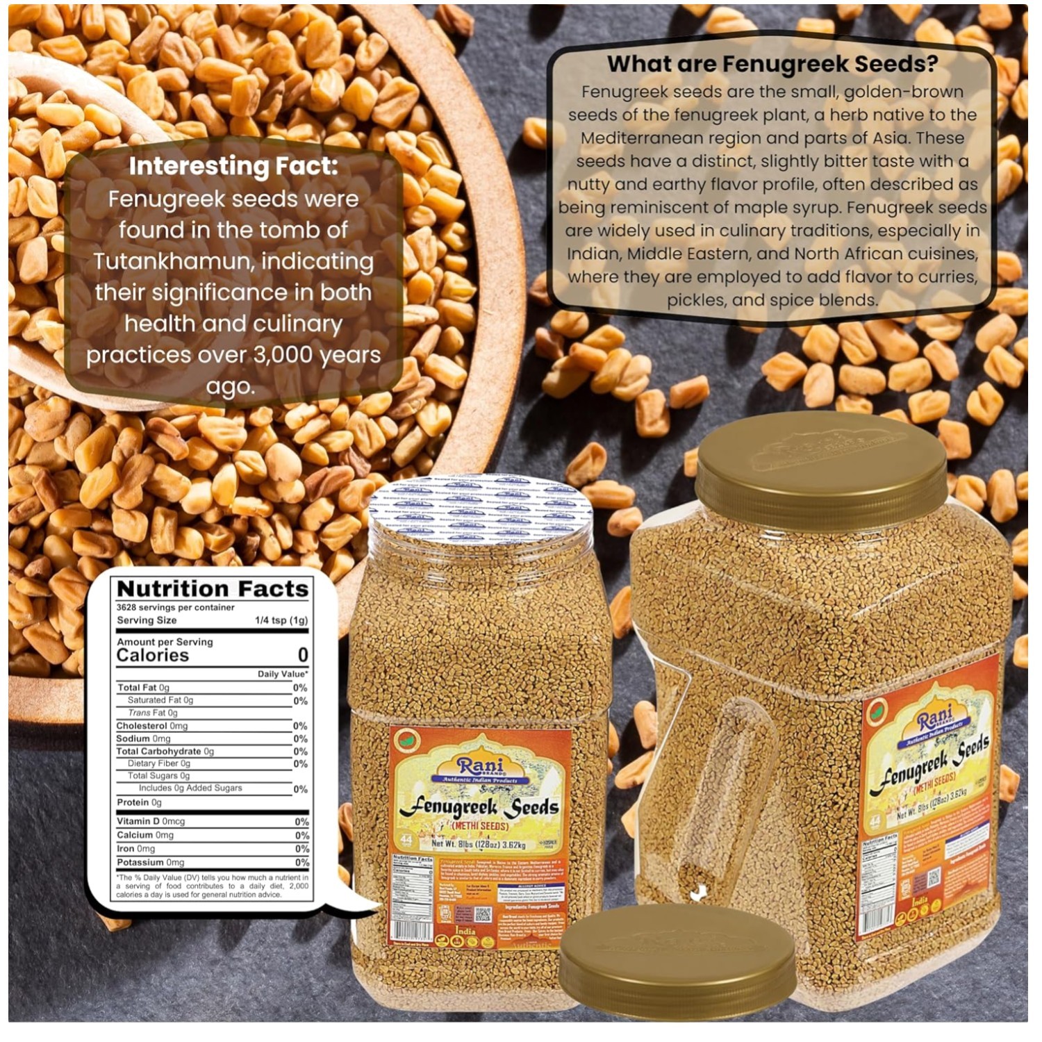Rani Fenugreek Methi Seeds Whole 128oz Bulk Jar