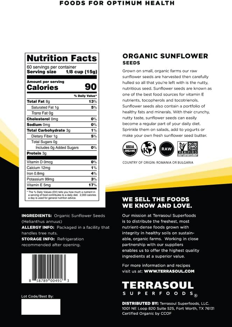 Organic Hulled Sunflower Seeds, 2 Pounds