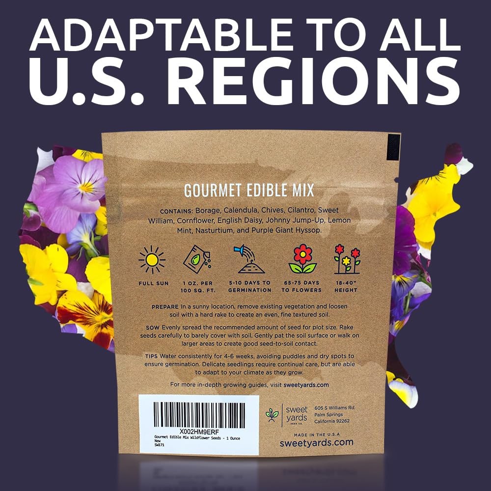 Seeds Edible Flowers Mix 1 Ounce Over 7,000 Open Pollinated Annual and Perennial