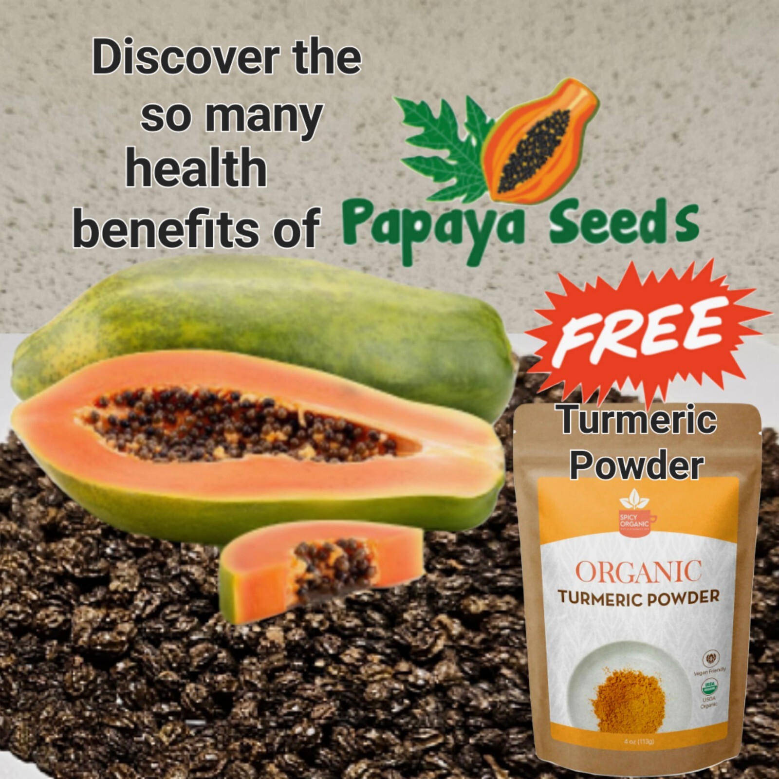 100 PAPAYA seeds Free Turmeric Powder, Christmas Gift, Organic, Free Shipping