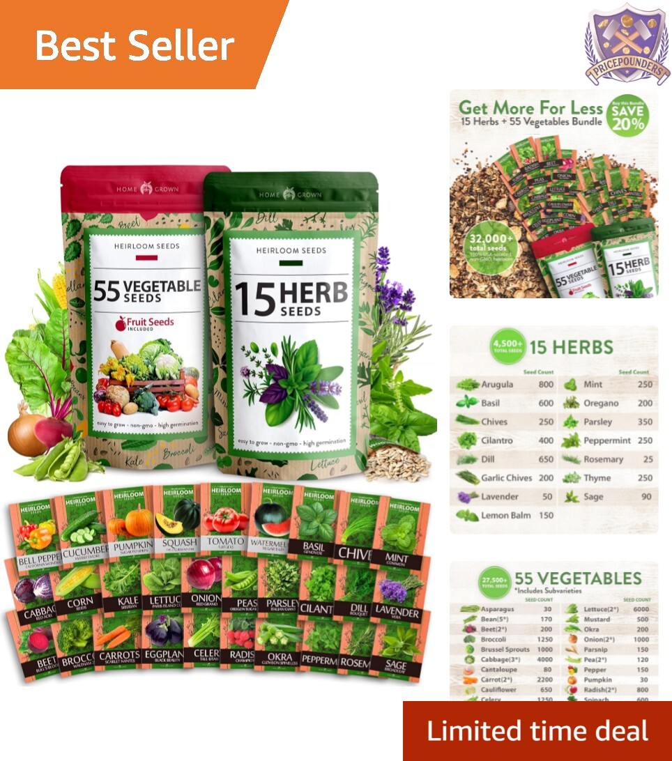 32,000+ Heirloom Seeds – 70 Unique Non-GMO Varieties for Indoor/Outdoor Garde…