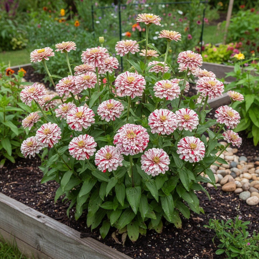 50 Peppermint Zinnia Seeds – Bicolor Red White Garden Flowers