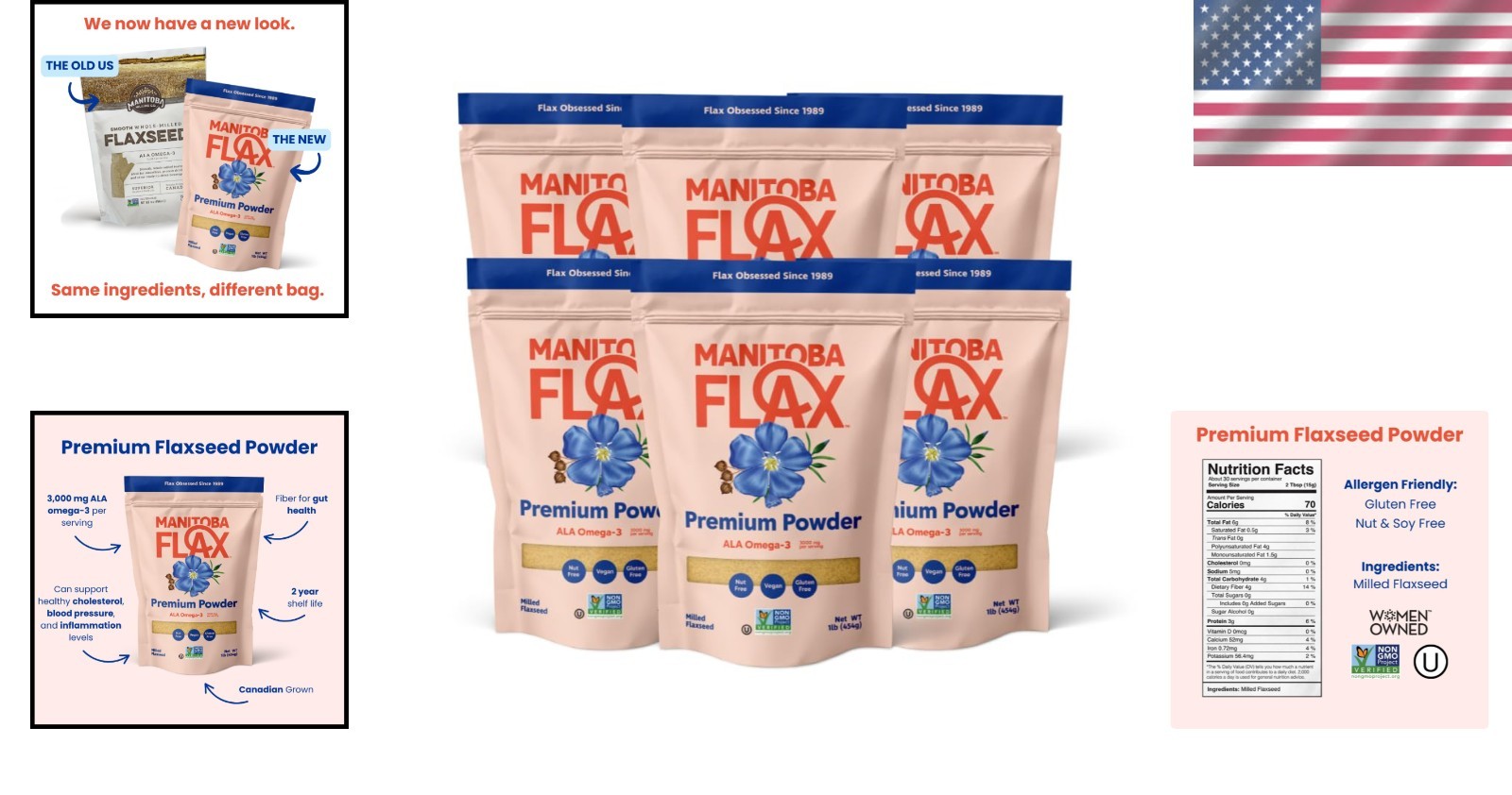 Manitoba Milling Flaxseed Six 1lb Bags – Smooth Milled Fiber Protein Omega 3