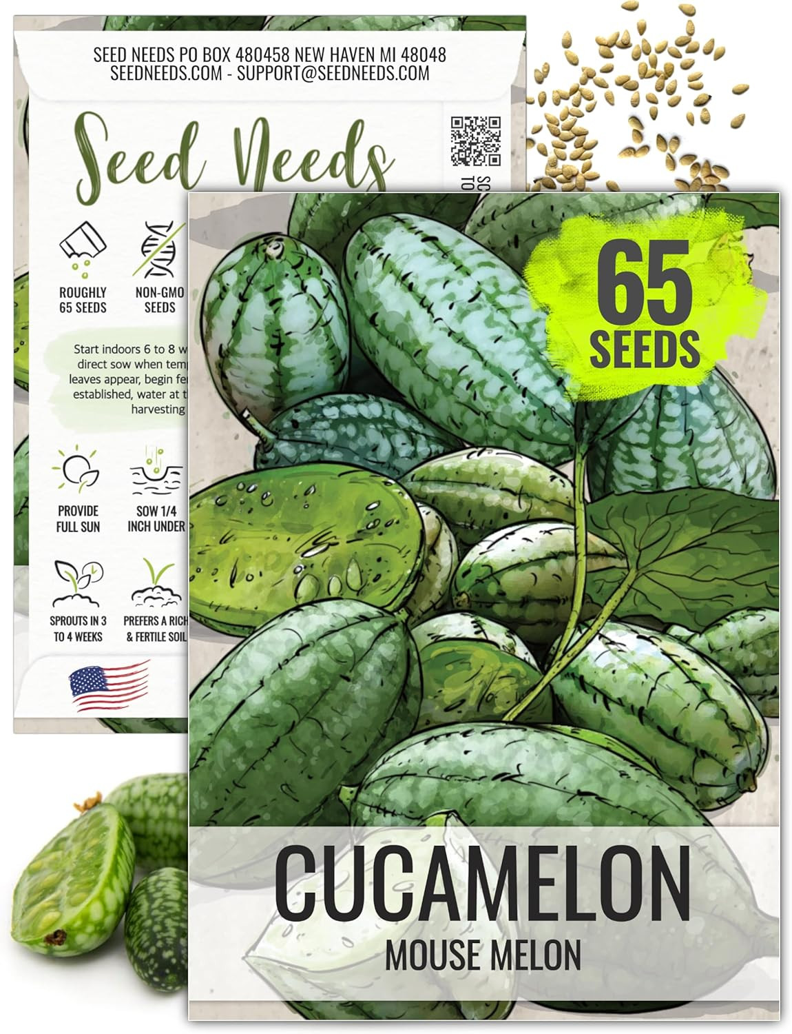 Cucamelon Seeds for Planting Mexican Sour Gherkin Miniature Mouse Melons – Non-G