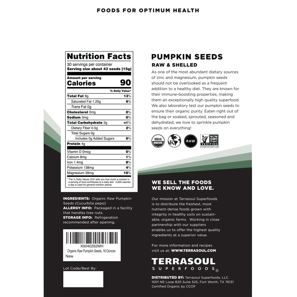 Organic Pumpkin Seeds, 16oz – Raw, Unsalted, Superfood for Snacking & Salad B…