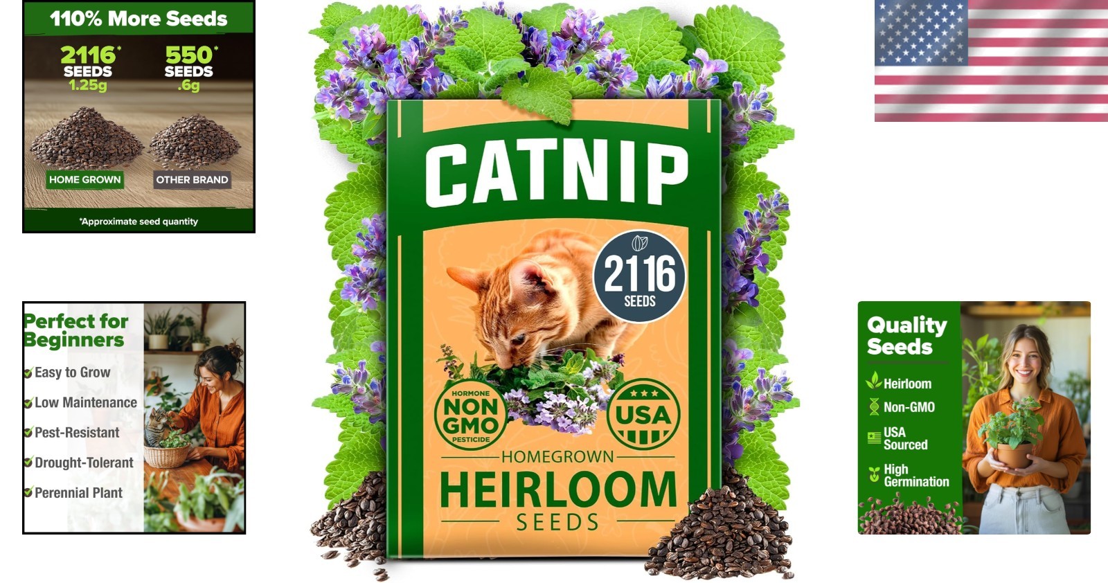 Pet-Friendly Catnip Seeds Bulk: 2,116 Non-GMO Heirloom Seeds with Grow Guide