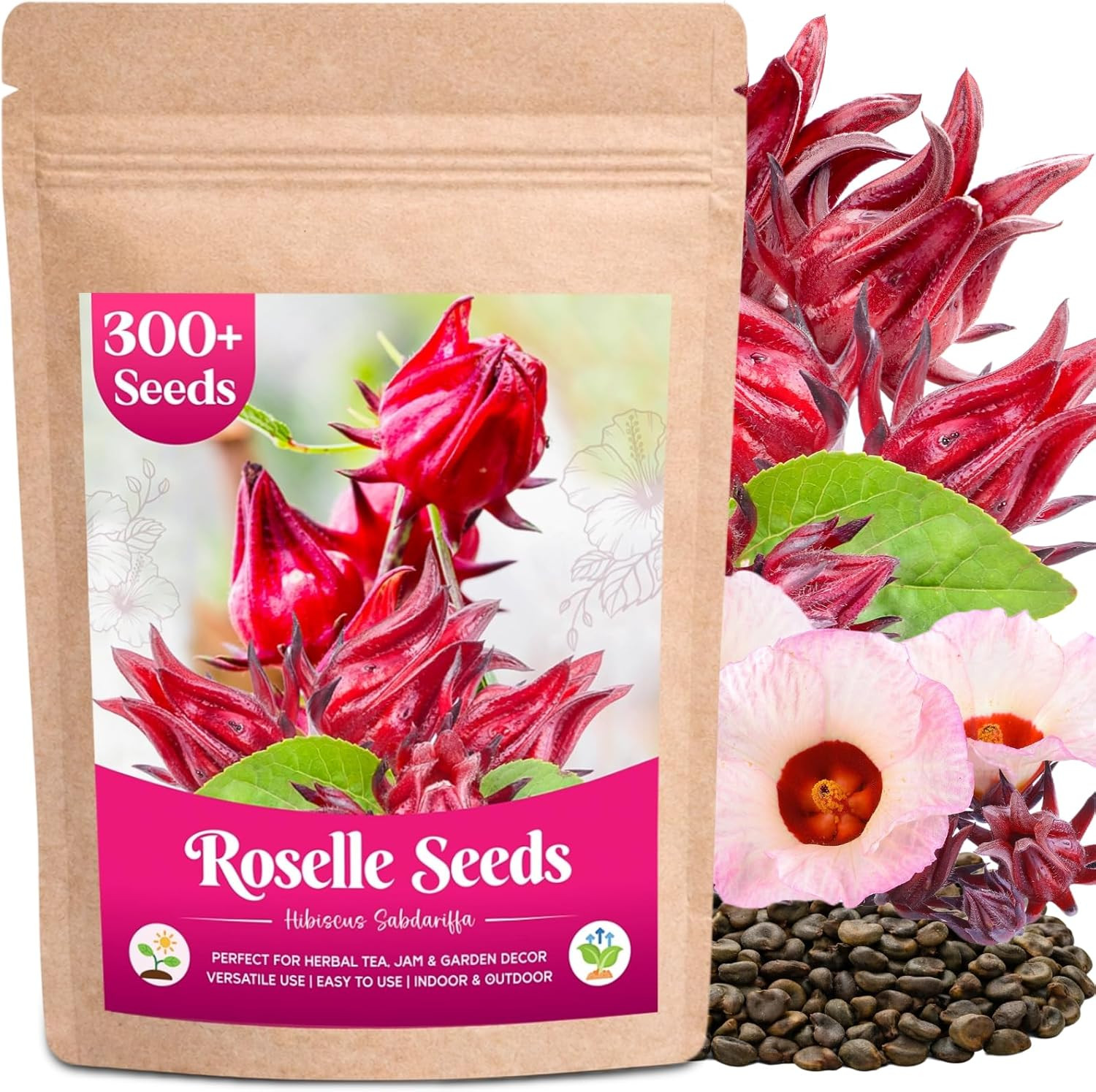 300+ Roselle Seeds for Planting – Hibiscus Sabdariffa, Jamaican Sorrel Seeds Cra