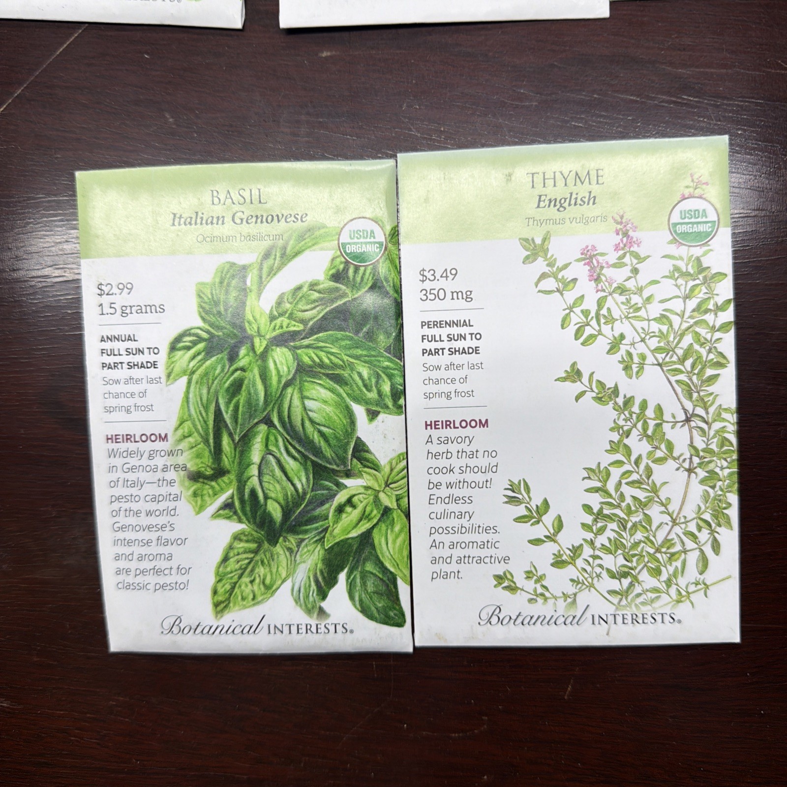 8 Packs Botanical Interests Herb Seed Thyme Parsley Feverfew Basil Dill Bee Balm
