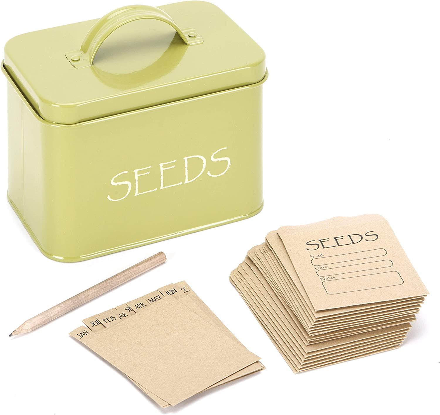 Steel Seed Storage Box Organiser in Green. Compact Seed Packet Container
