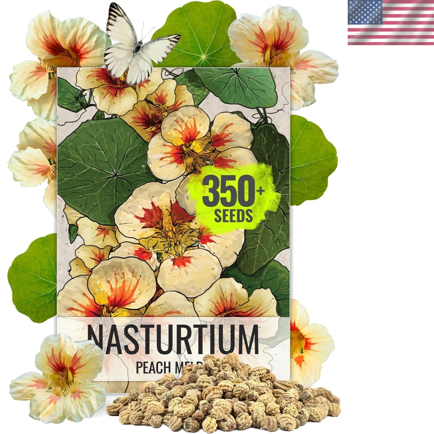 Nasturtium Seeds Peach Melba Variety | 350+ Seeds Tropaeolum Nanum Annual Flo…