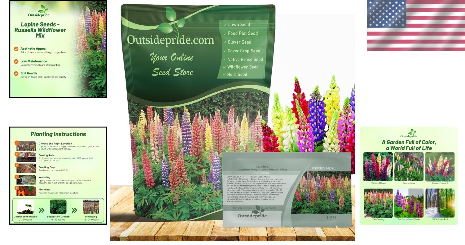 Mixed Russell Lupine Seeds – 1/4 Lb. Perennial & Pollinator-Friendly Wildflower