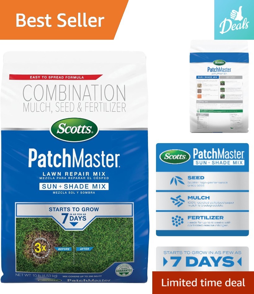 PatchMaster Sun & Shade Lawn Repair Mix: Fast Growth, Covers 290 sq. ft., 10 lbs
