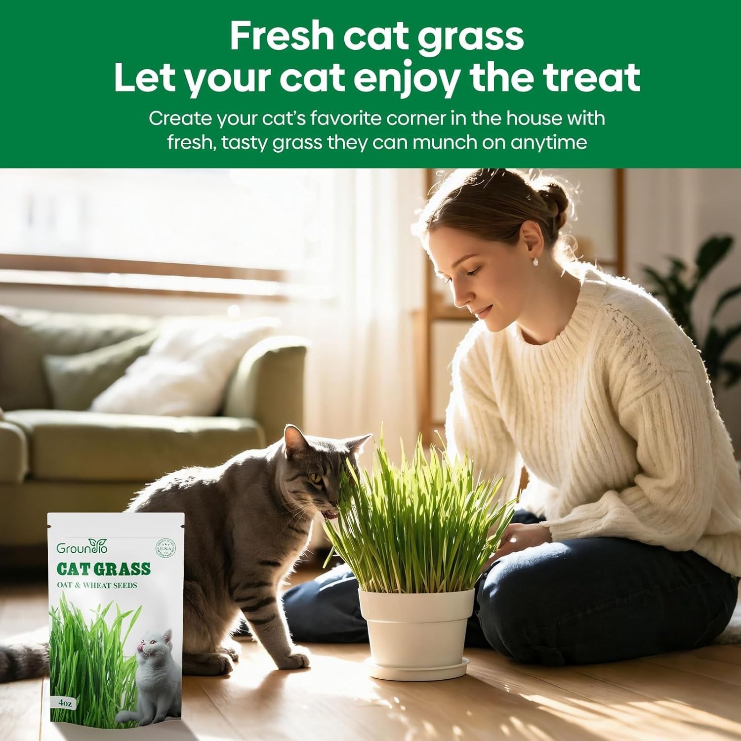 Cat Grass Seeds, 4 Oz, Non-GMO Wheat Cat Grass Seeeds & Oat Seeds Mix, High G…