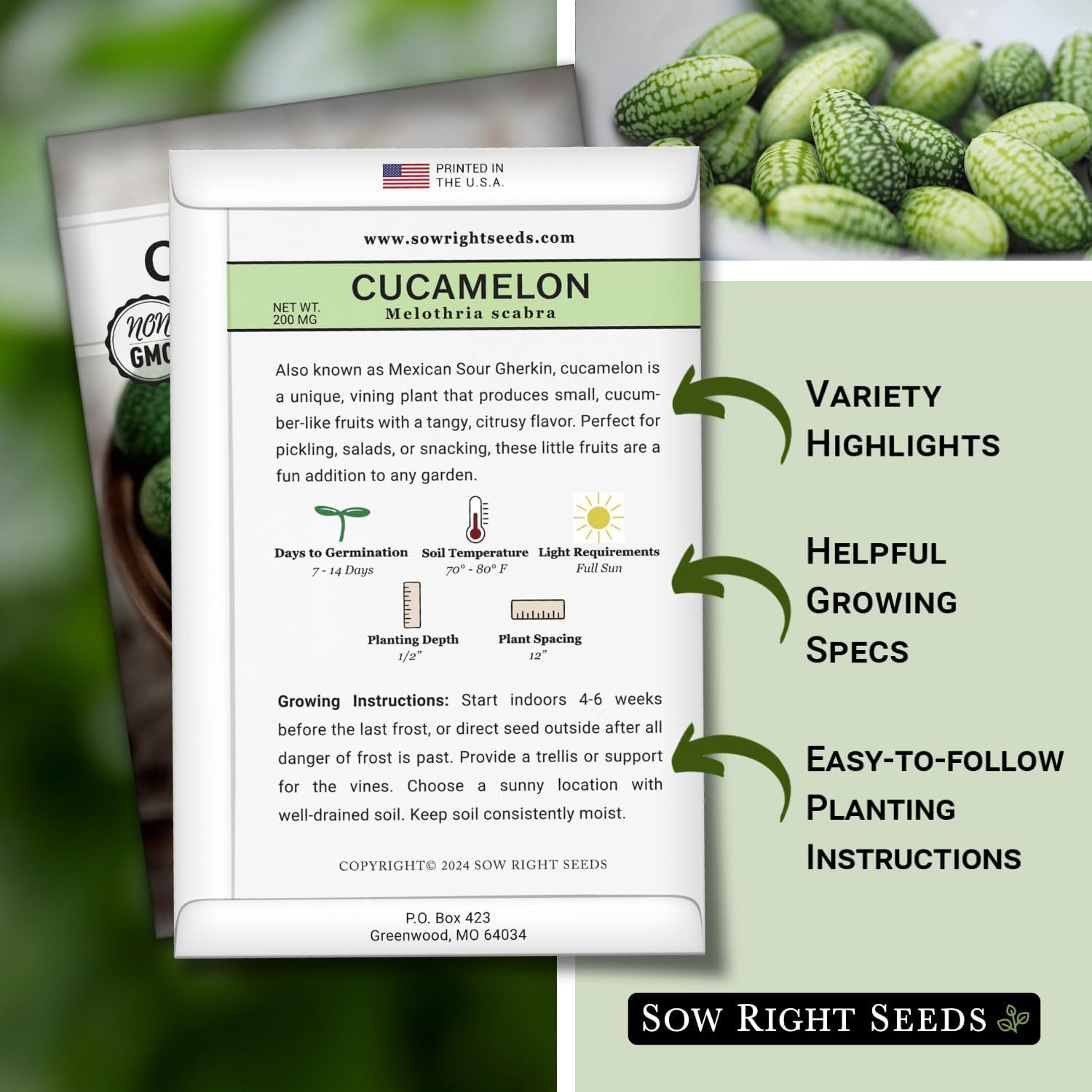 – Cucamelon Seeds for Planting – Non-Gmo Heirloom Packet with Instructions to Pl