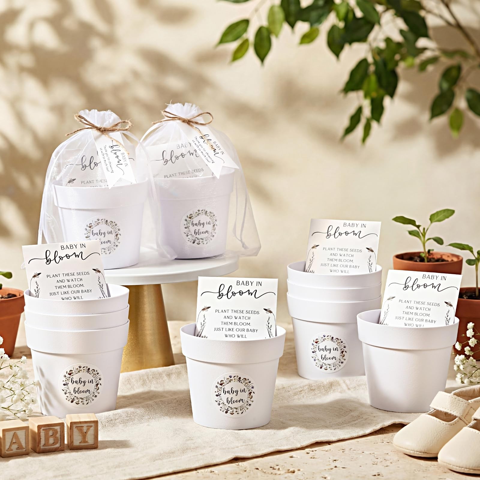 25 Sets Baby Shower Seeds Favors for Guests Mini Plastic Pots Kraft Wildflowe…
