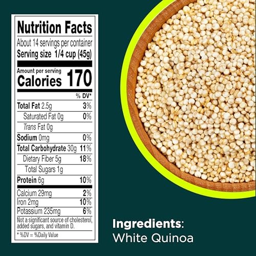 RiceSelect White Quinoa Seeds, Gluten-Free, Kosher, Vegan, 22oz Jar