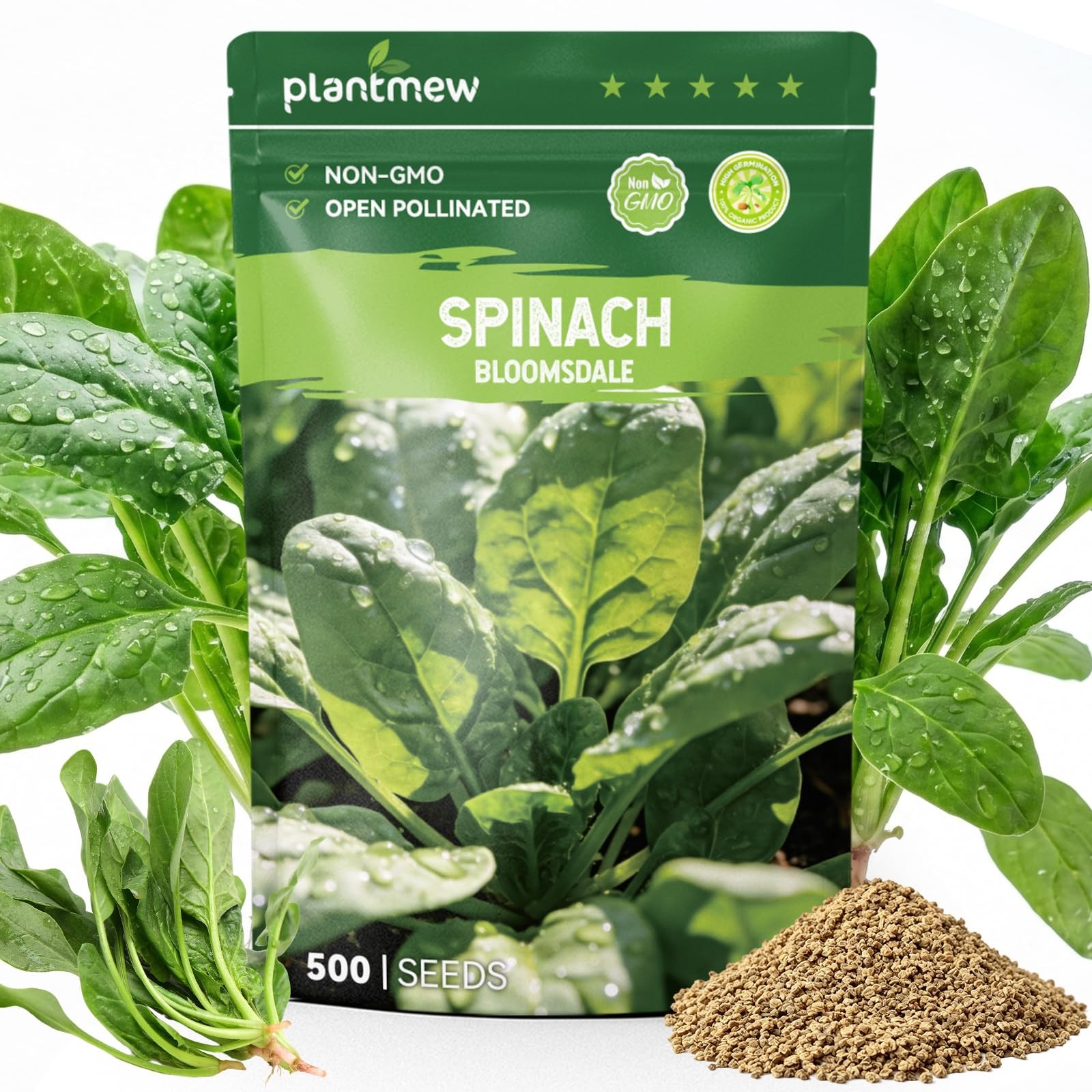 Spinach Seeds 500 Heirloom Bloomsdale Fast Growing Spring Fall Garden Vegetable