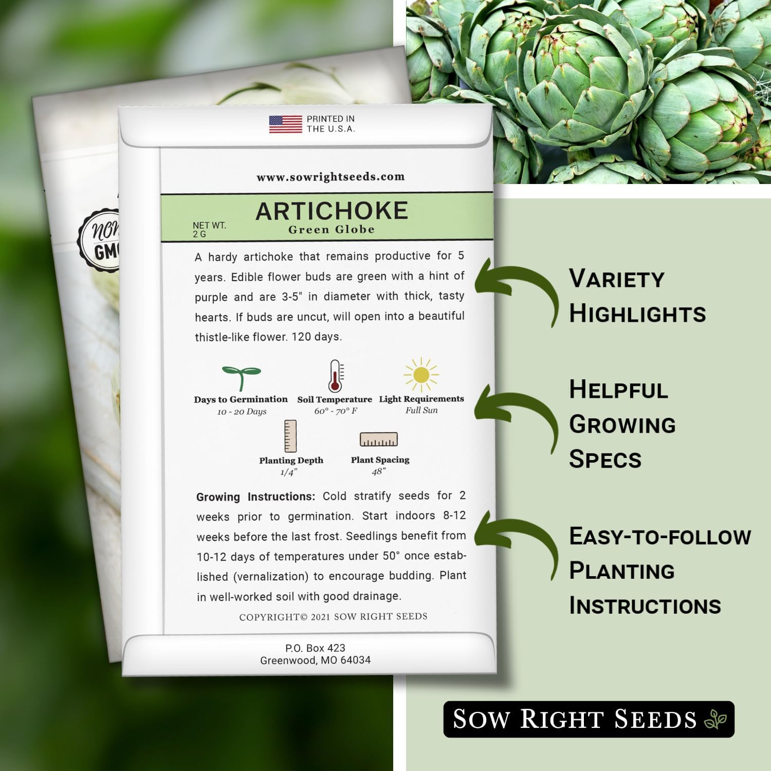 – Artichoke Green Globe Seeds for Planting – Non-GMO Heirloom Packet with Ins…