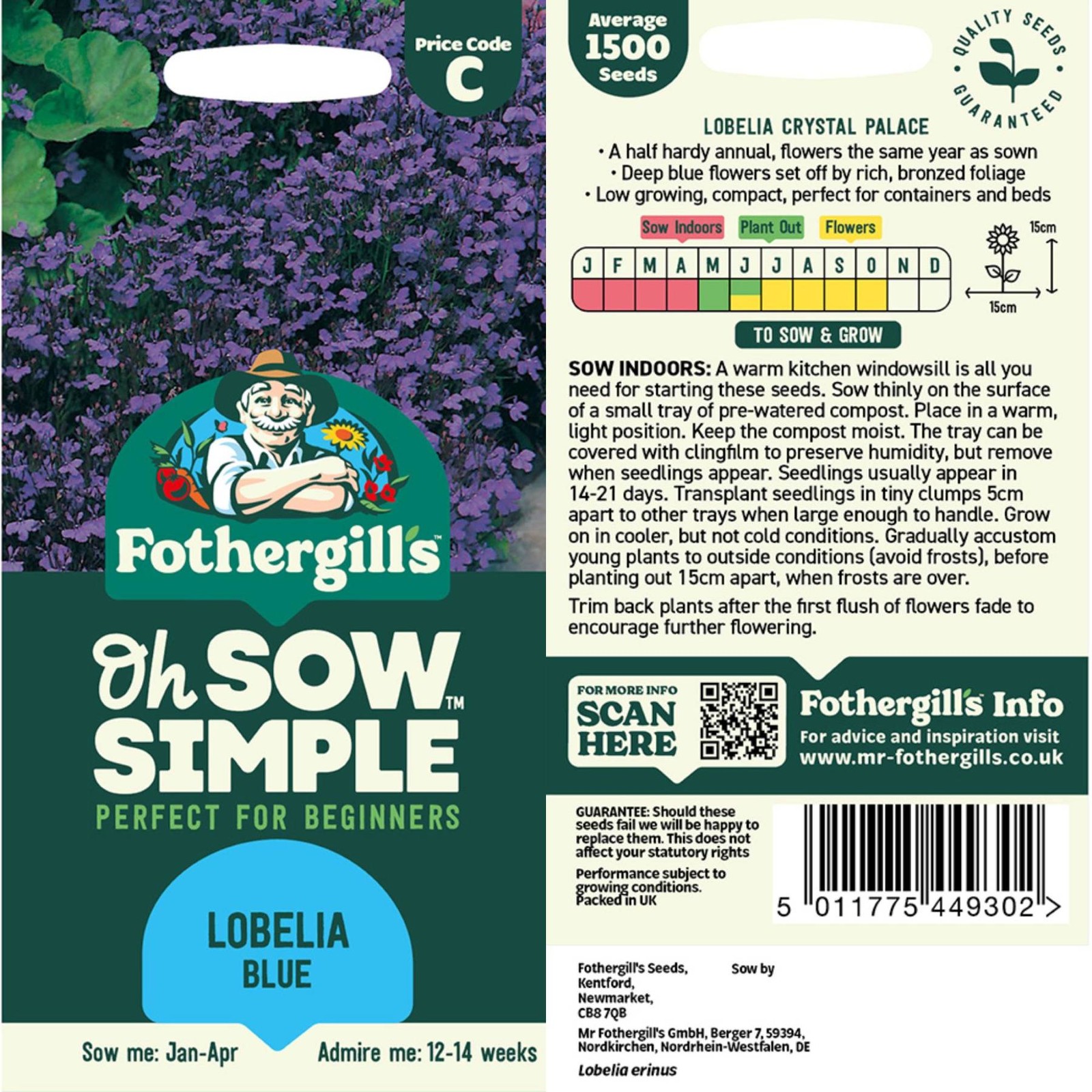 Mr. Fothergill’s Lobelia Blue Seed Oh Sow Simple, Easy to Grow