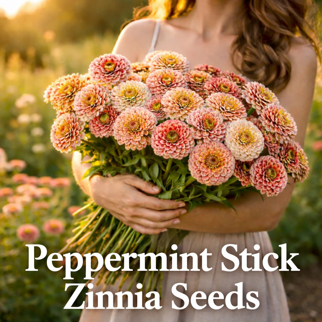 Peppermint Stick Zinnia Seeds – Heirloom Zinnia Flower Seeds 50 Seeds