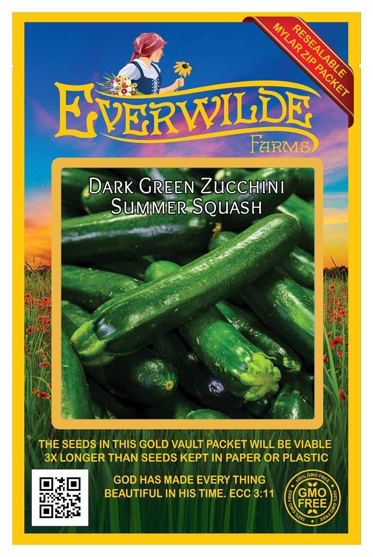 40 Dark Green Zucchini Summer Squash Seeds – Everwilde Farms Mylar Seed Packet