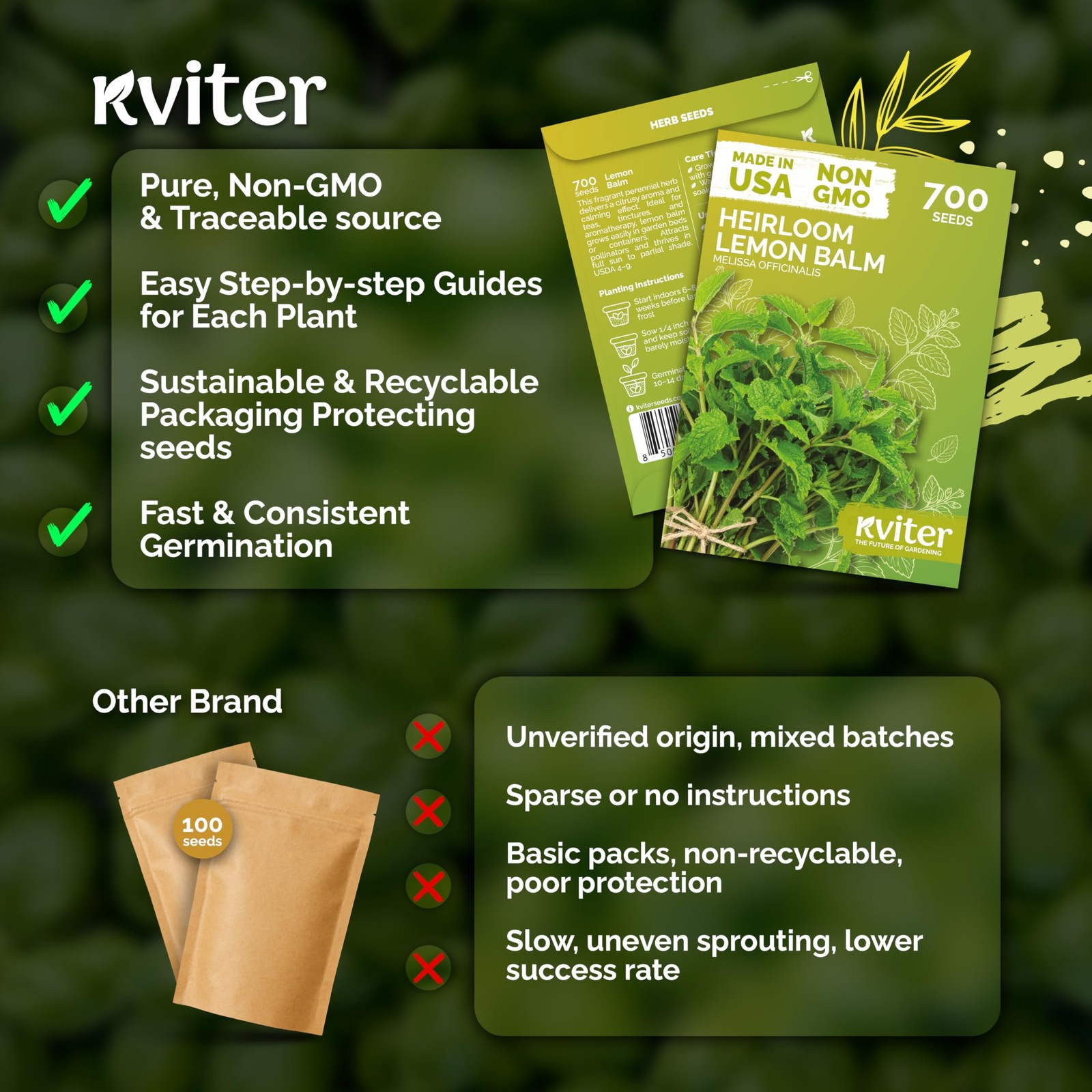KVITER 700 Lemon Balm Seeds for Planting (Melissa Officinalis)