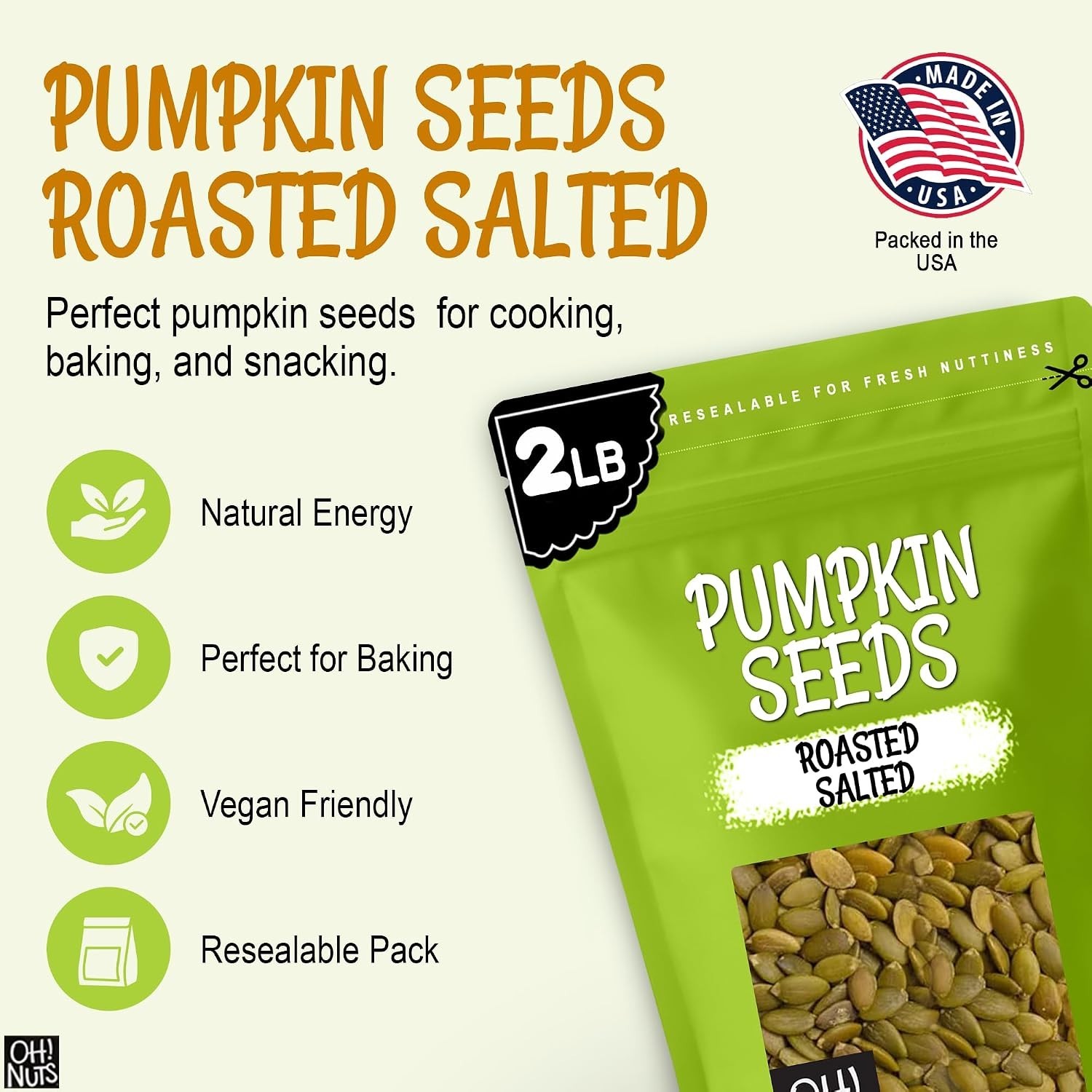 2 lb Roasted Salted Pumpkin Seeds – Healthy Snack for Keto, Paleo & Diets