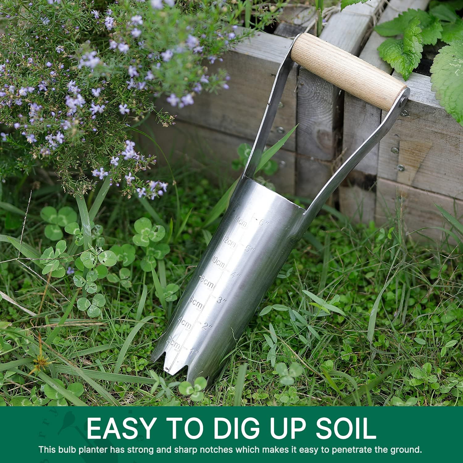 Garden Bulb Planter with 6 Inches Depth Mark, Garden Bulb Transplanter Tool with